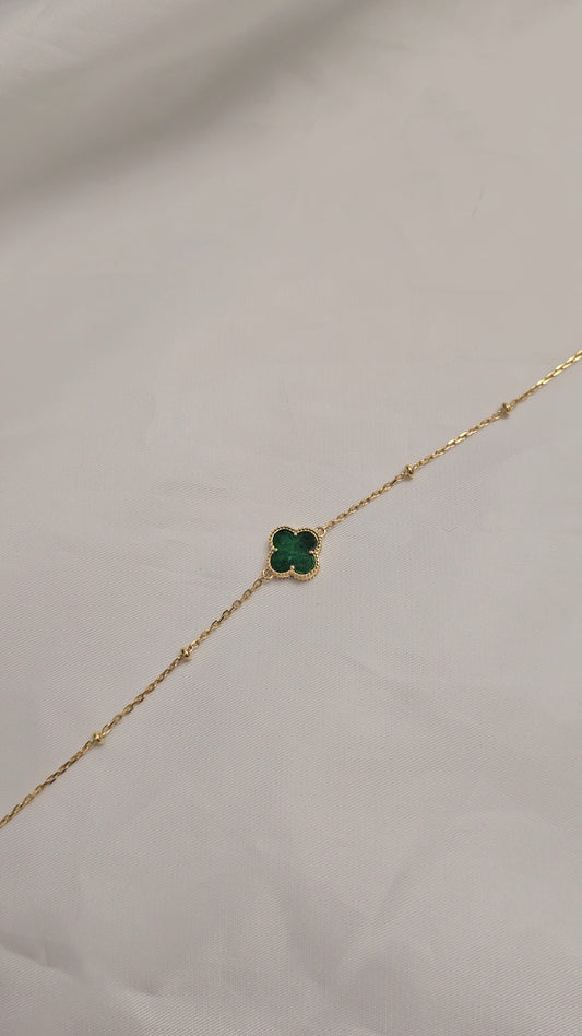 Nature | Serendipity Four Leaf Clover Jadeite Bracelet in Deep Floral Green (18ct yellow gold)