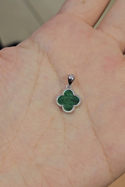 Nature | Serendipity Four Leaf Clover Jadeite Pendant in Deep Floral Green (14/18ct white gold)