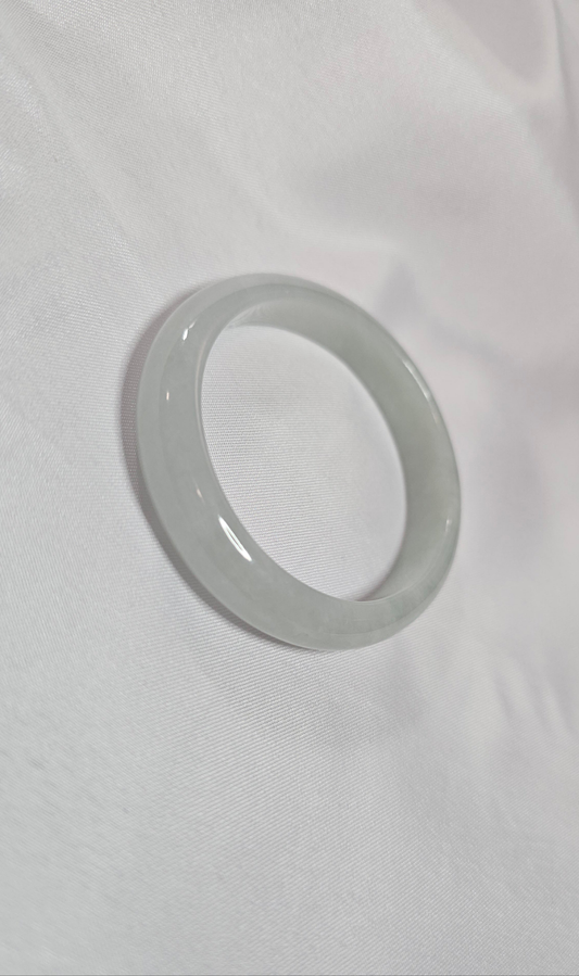 GUARDIAN | JAYDE Natural Grade-A Jadeite Bangle in Dreamy White with pastel green undertone (56.6mm Half Round)