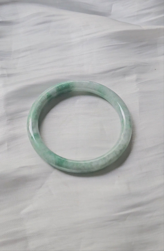 GUARDIAN | JAYDE Untreated Grade-A Jadeite Bangle in Pastel Green with Dark Green (56.5mm Round)
