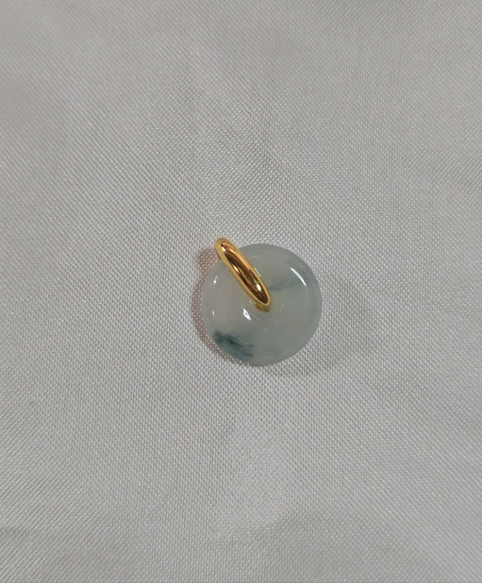 Guardian | Vintage Safekeeping 'Ping An' Jadeite Pendant in Pastel Green (13mm, 18K Gold Vermeil/Solid Gold)