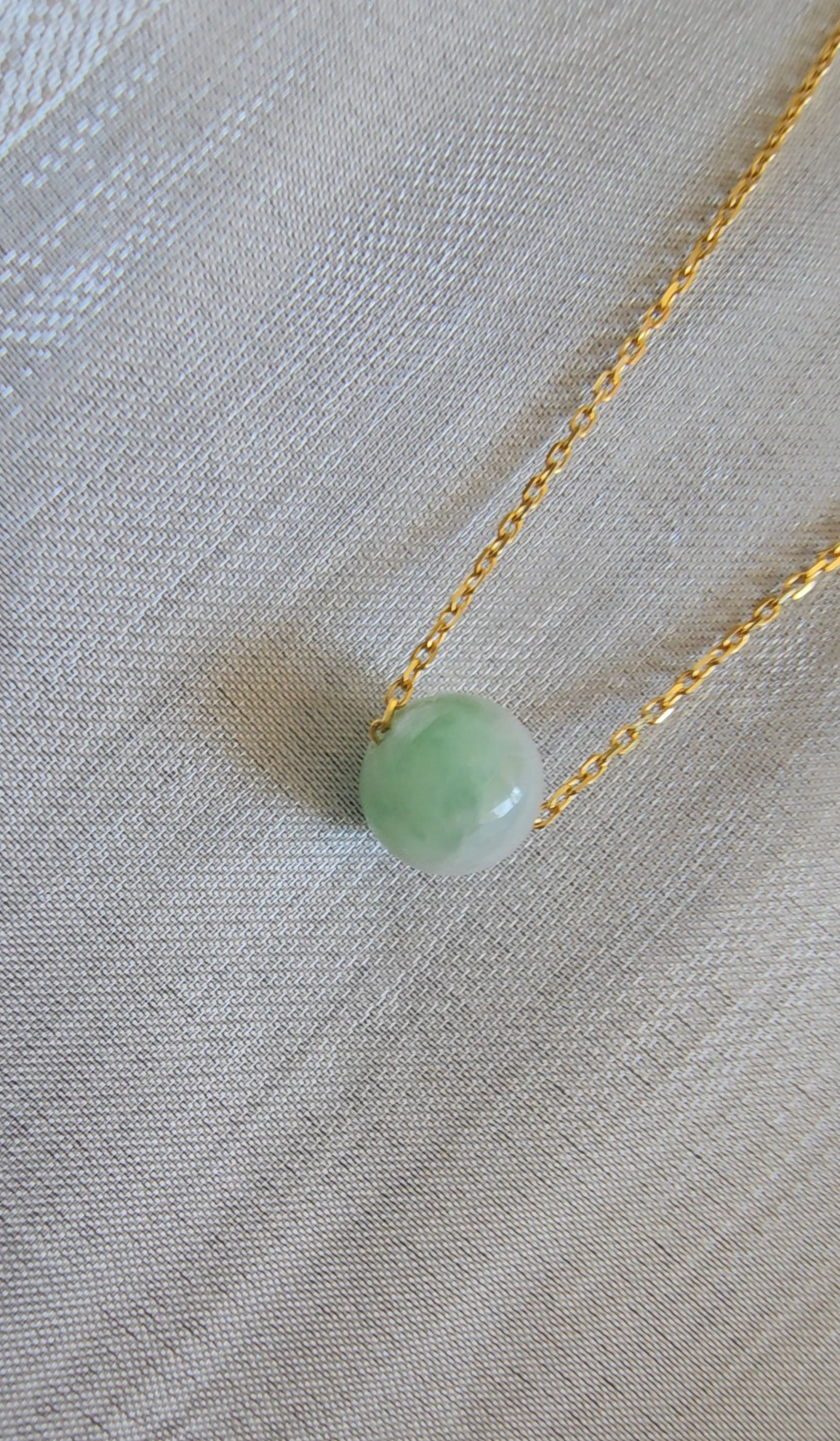 Authentic Jadeite bead Pastel green modern necklace in closeup