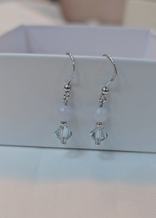 Yuan | 'Mei' Jadeite Drop Earrings in Fairy White