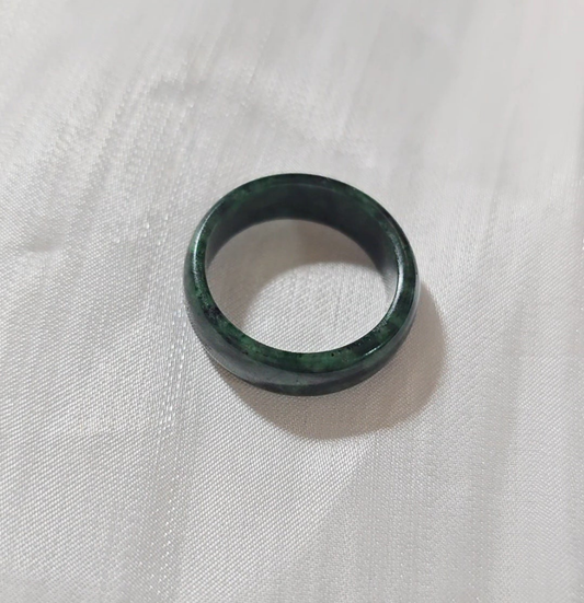Yuan | Untreated Grade-A Jadeite Ring in Black Floral Green