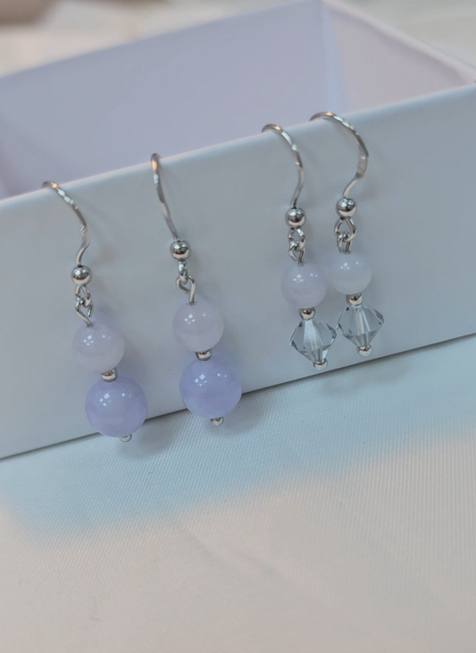 Yuan | 'Mei' Jadeite Drop Earrings in Fairy White