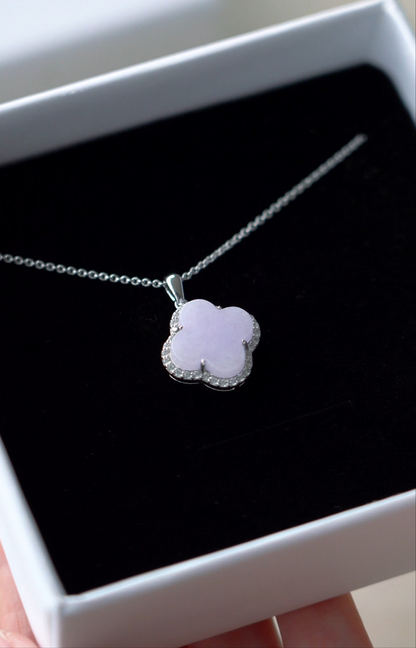 Nature | Serendipity Four Leaf Clover Jadeite Pendant in Light Lavender Purple
