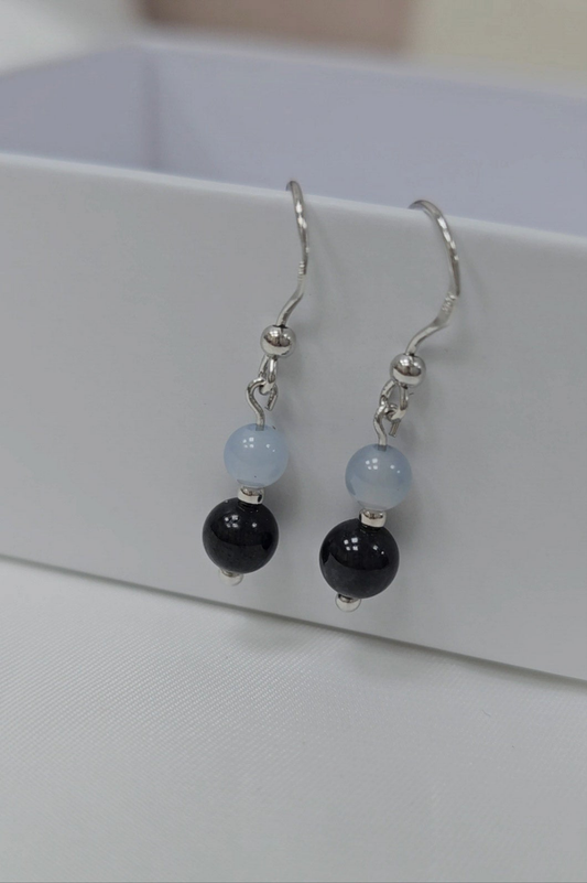 Yuan | 'Ocean' Jadeite Drop Earrings in Night Blue