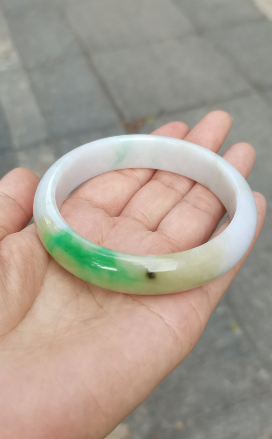 GUARDIAN | JAYDE Natural Grade-A Jadeite Bangle in Trio Colours (Green, White & Yellow) (61.1mm Half Round)