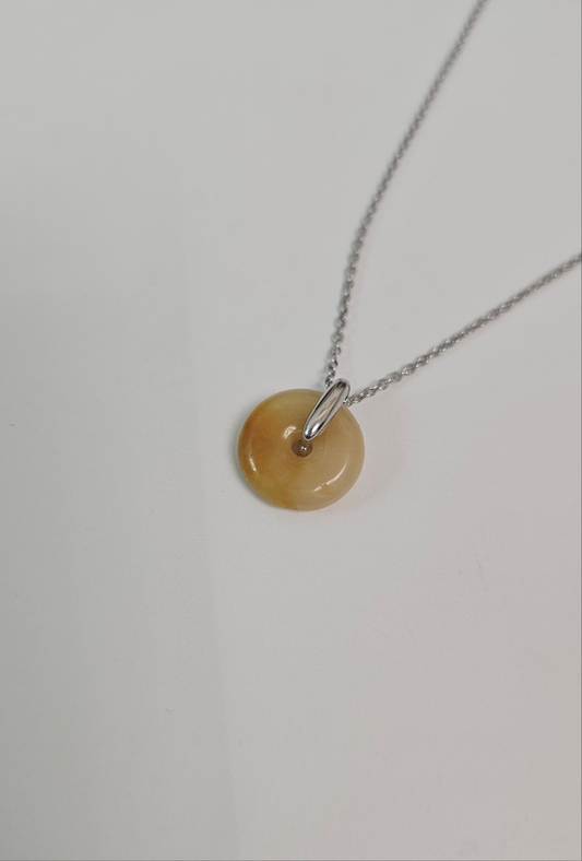 yellow and brown jadeite jade donut necklace ping an kou