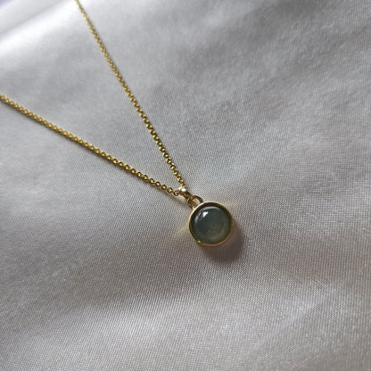 minimalistic modern simple round green jadeite jade 14K gold vermeil pendant