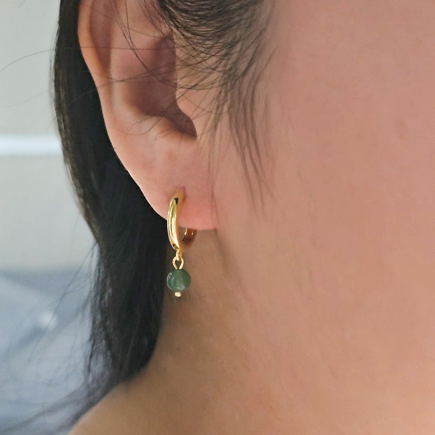 Yuan | Huggie Jadeite Earrings in Forest Green