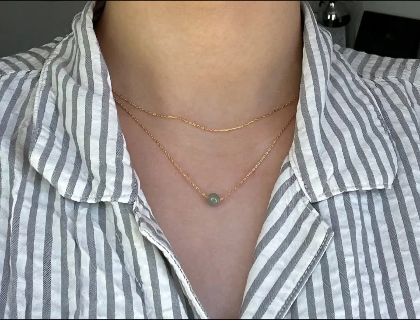 Yuan | Minimalist Floating Jadeite Necklace in Aqua Green