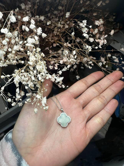 Nature | Serendipity Four Leaf Clover Jadeite Pendant in Light Aqua Green (18K Gold Vermeil)