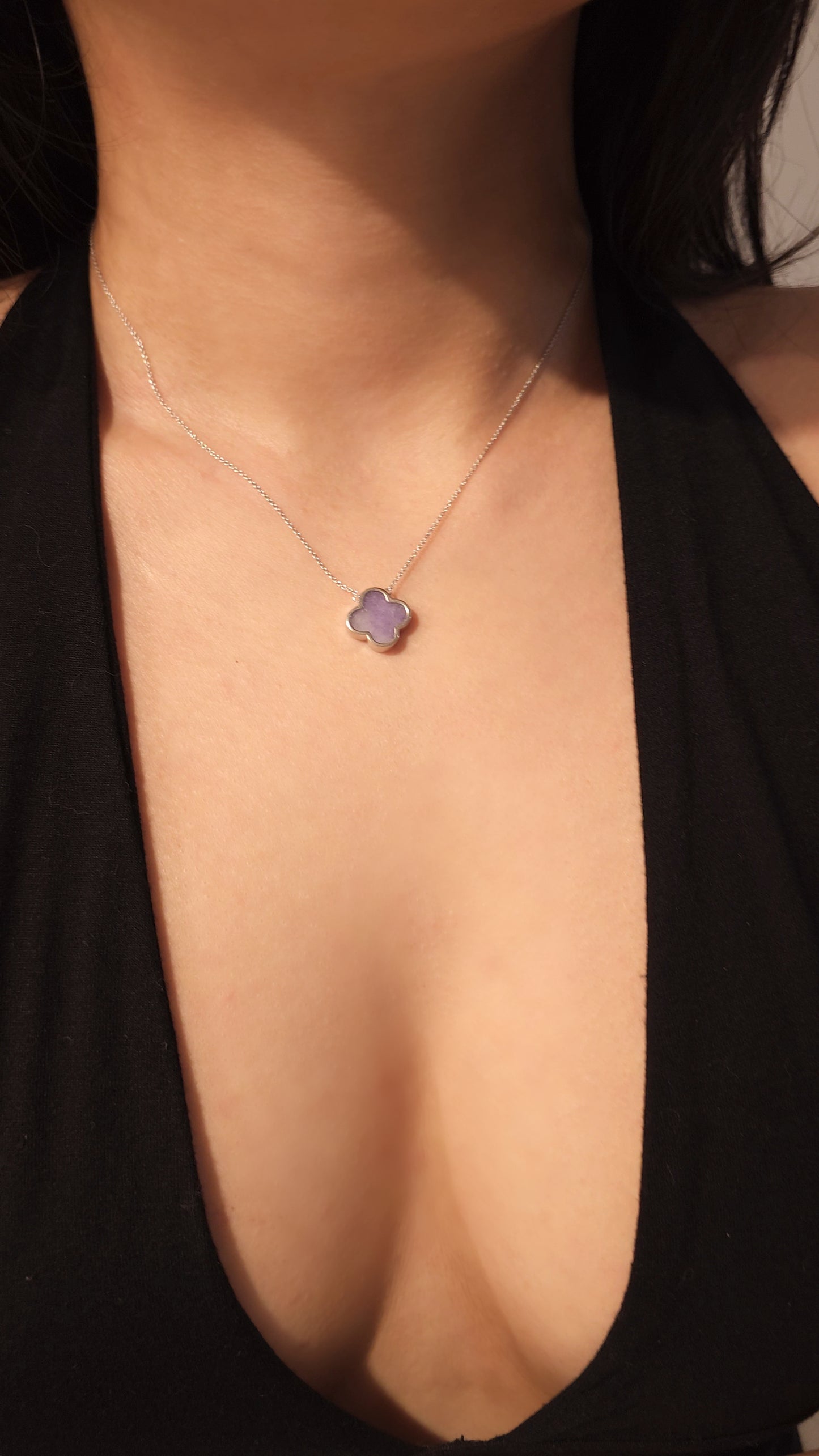 Nature | Serendipity Four Leaf Clover Jadeite Pendant in Dark Lavender Purple