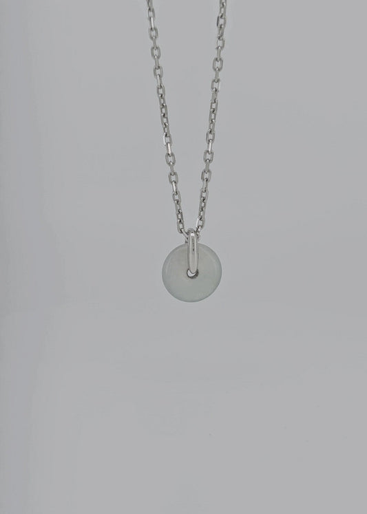 Guardian | Dreamy Safekeeping 'Ping An' Jadeite Pendant in Icy Mist (13mm, Silver)