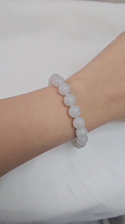 Yuan | Jadeite Bead Bracelet in Icy White (8-9mm)