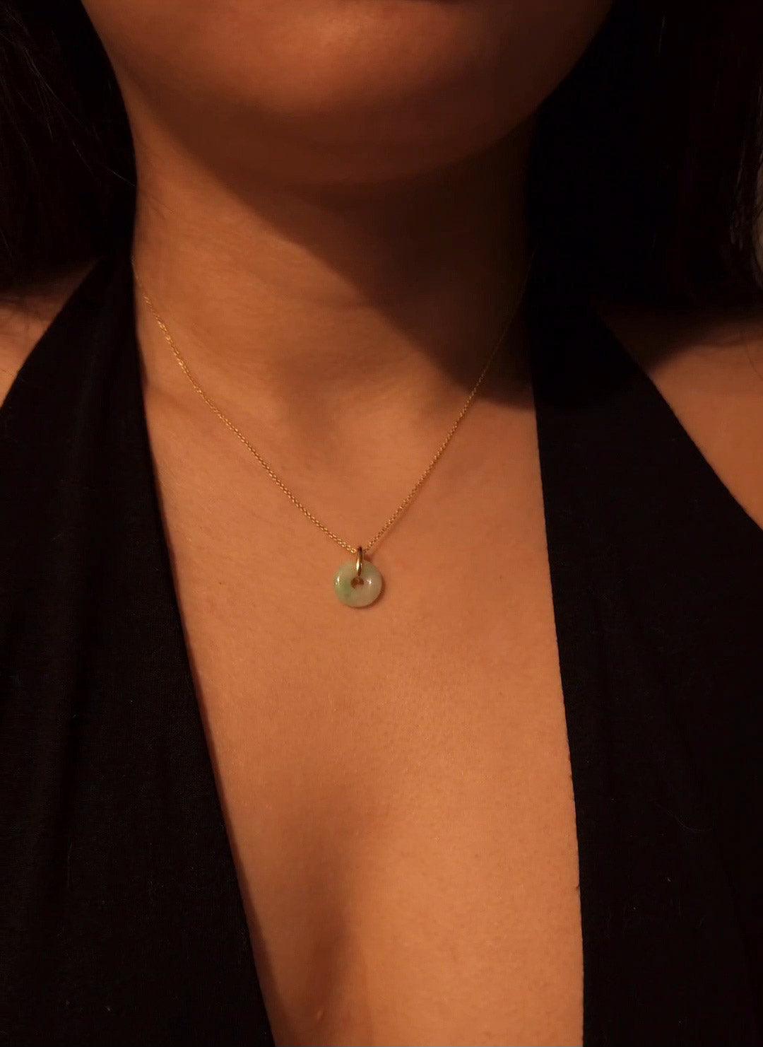 Guardian | Vintage Safekeeping 'Ping An' Jadeite Pendant in Pastel Green (13mm, 18K Gold Vermeil/Solid Gold)