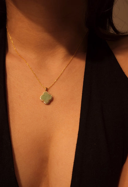 Nature | Serendipity Four Leaf Clover Jadeite Pendant in Pastel Green