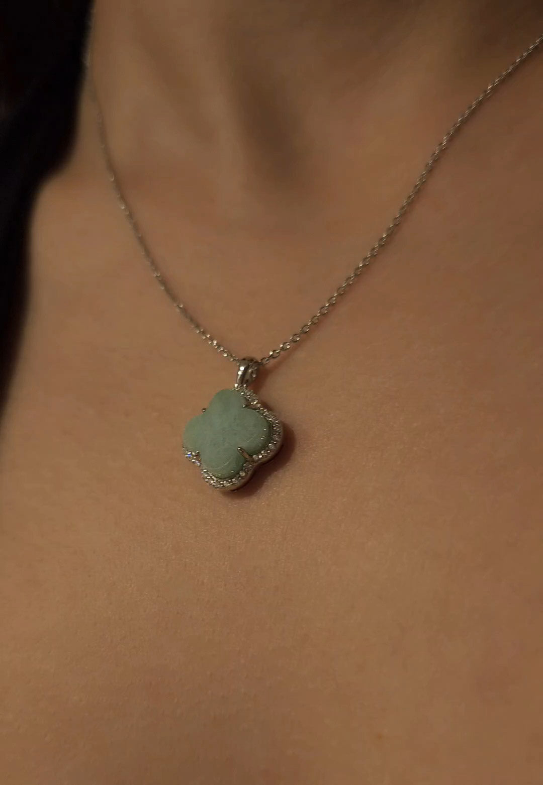 Nature | Serendipity Four Leaf Clover Jadeite Pendant in Pastel Green