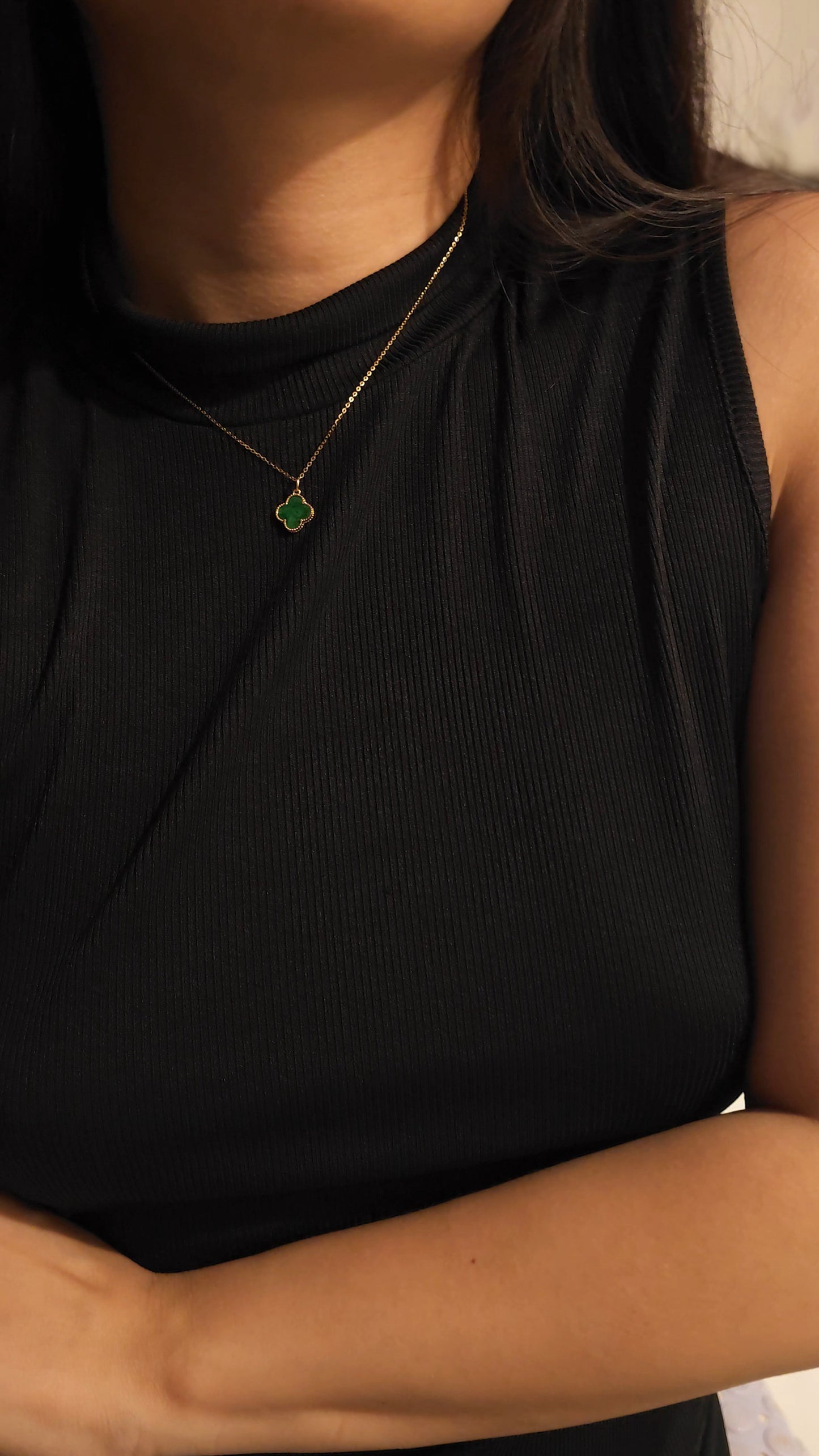 Nature | Serendipity Four Leaf Clover Jadeite Pendant in Deep Floral Green (18ct yellow gold)