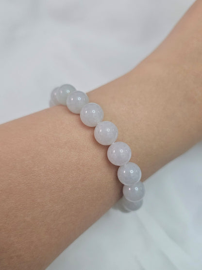 Yuan | Jadeite Bead Bracelet in Icy White (8-9mm)