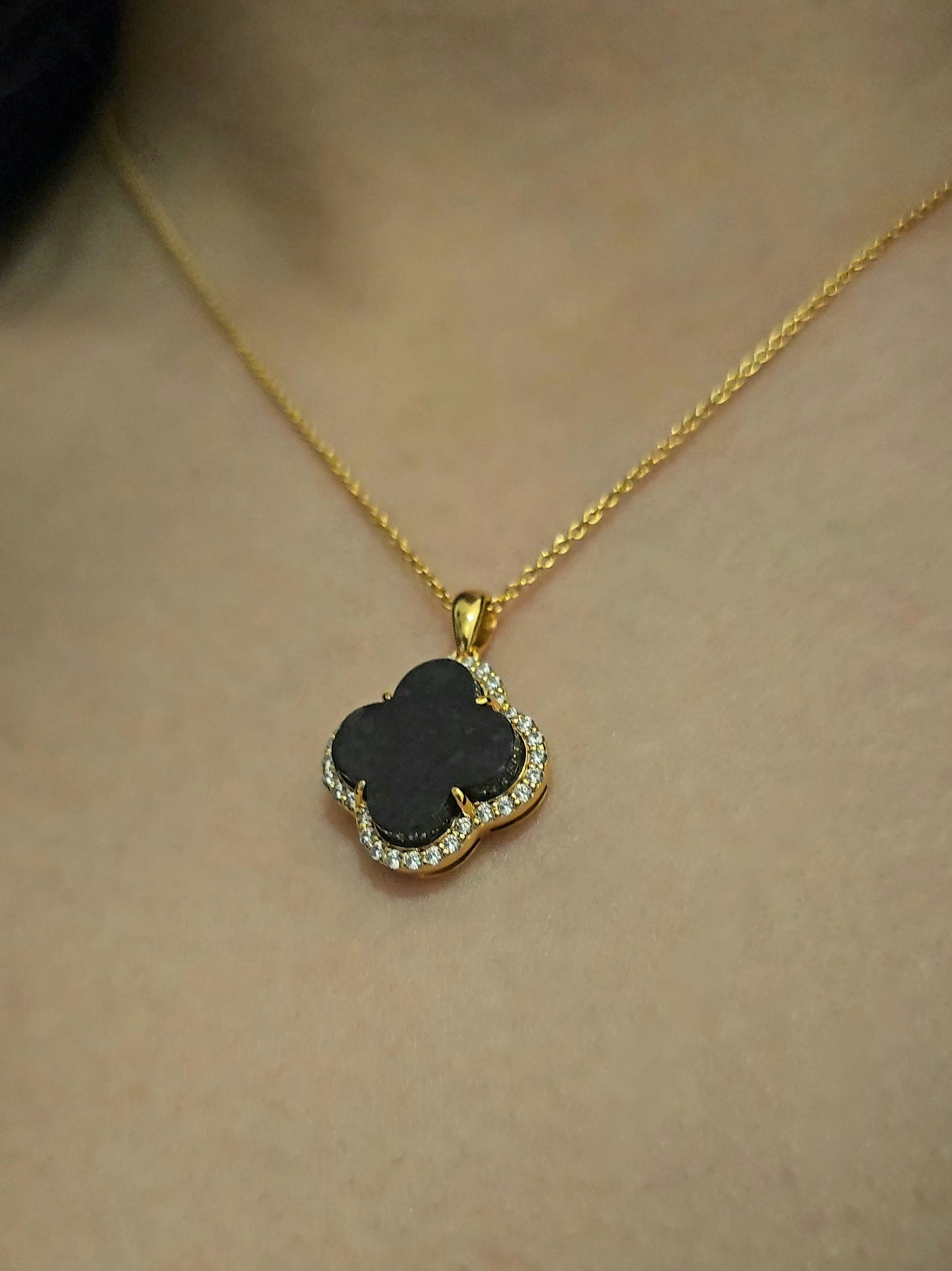 Nature | Serendipity Four Leaf Clover Jadeite Pendant in Mysterious Black (18K Gold Vermeil)