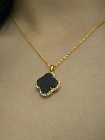 Nature | Serendipity Four Leaf Clover Jadeite Pendant in Mysterious Black (18K Gold Vermeil)