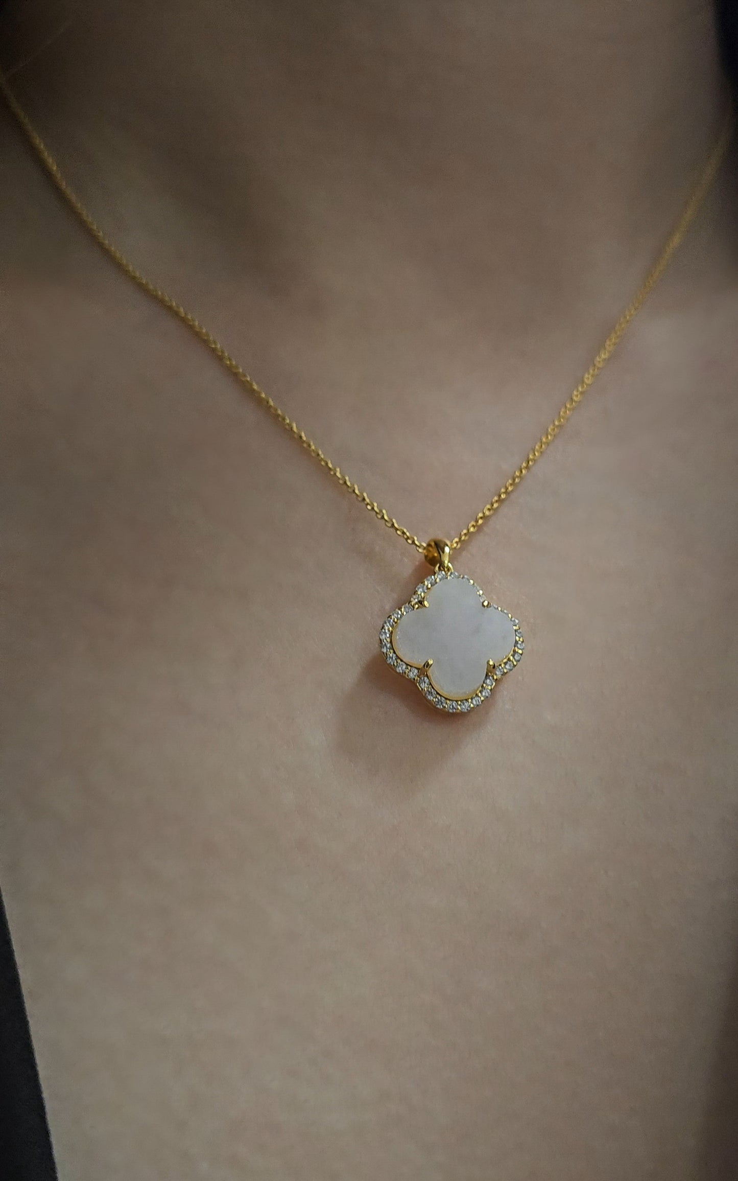 Nature | Serendipity Four Leaf Clover Jadeite Pendant in Dreamy White (18K Gold Vermeil)