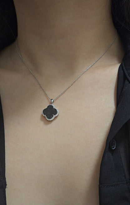 Nature | Serendipity Four Leaf Clover Jadeite Pendant in Mysterious Black (Rhodium-plated Sterling Silver)