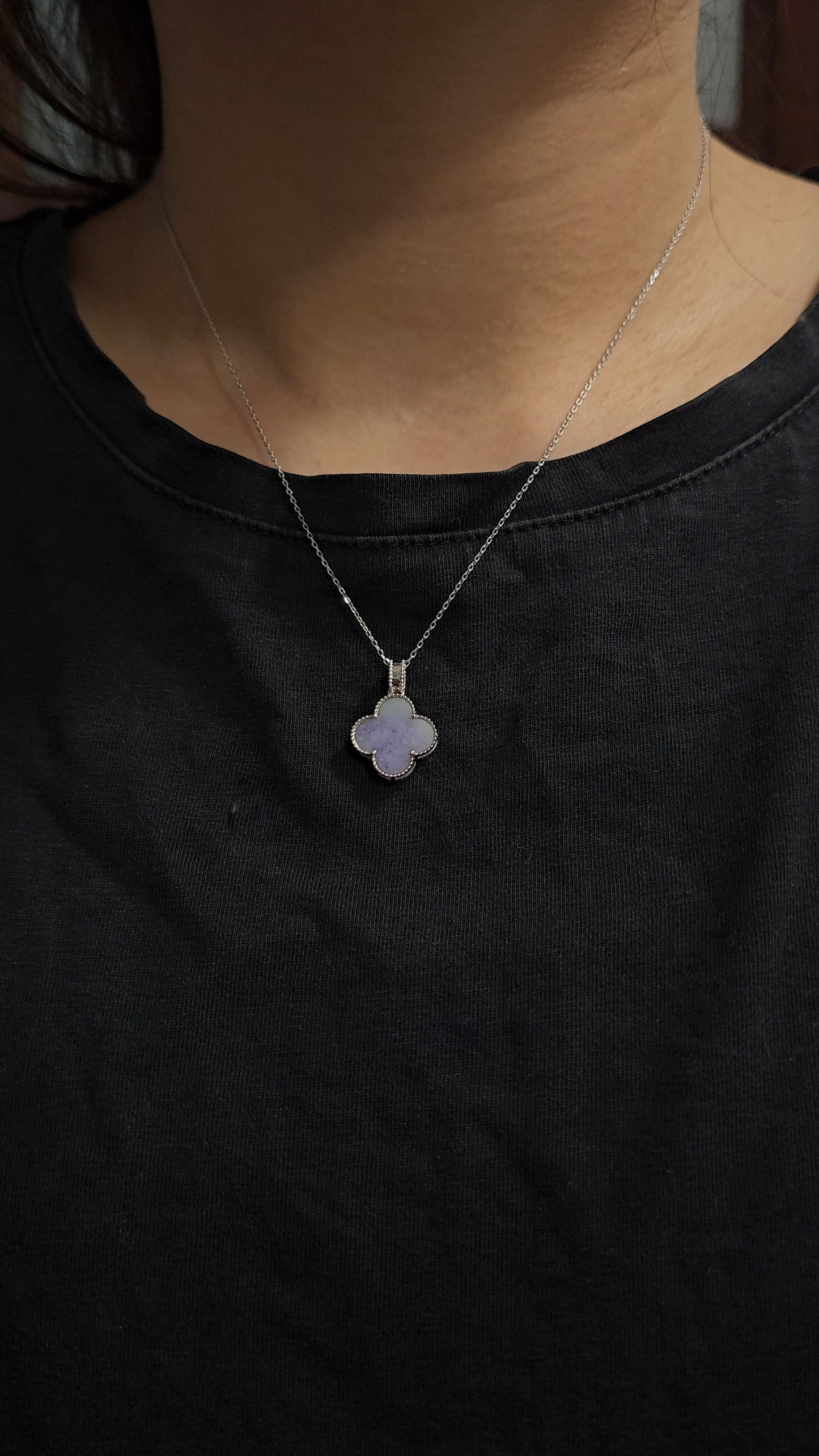 Nature | Serendipity Four Leaf Clover Jadeite Pendant in Lavender Purple and Pastel Green