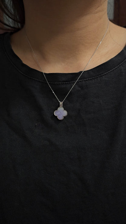 Nature | Serendipity Four Leaf Clover Jadeite Pendant in Lavender Purple and Pastel Green
