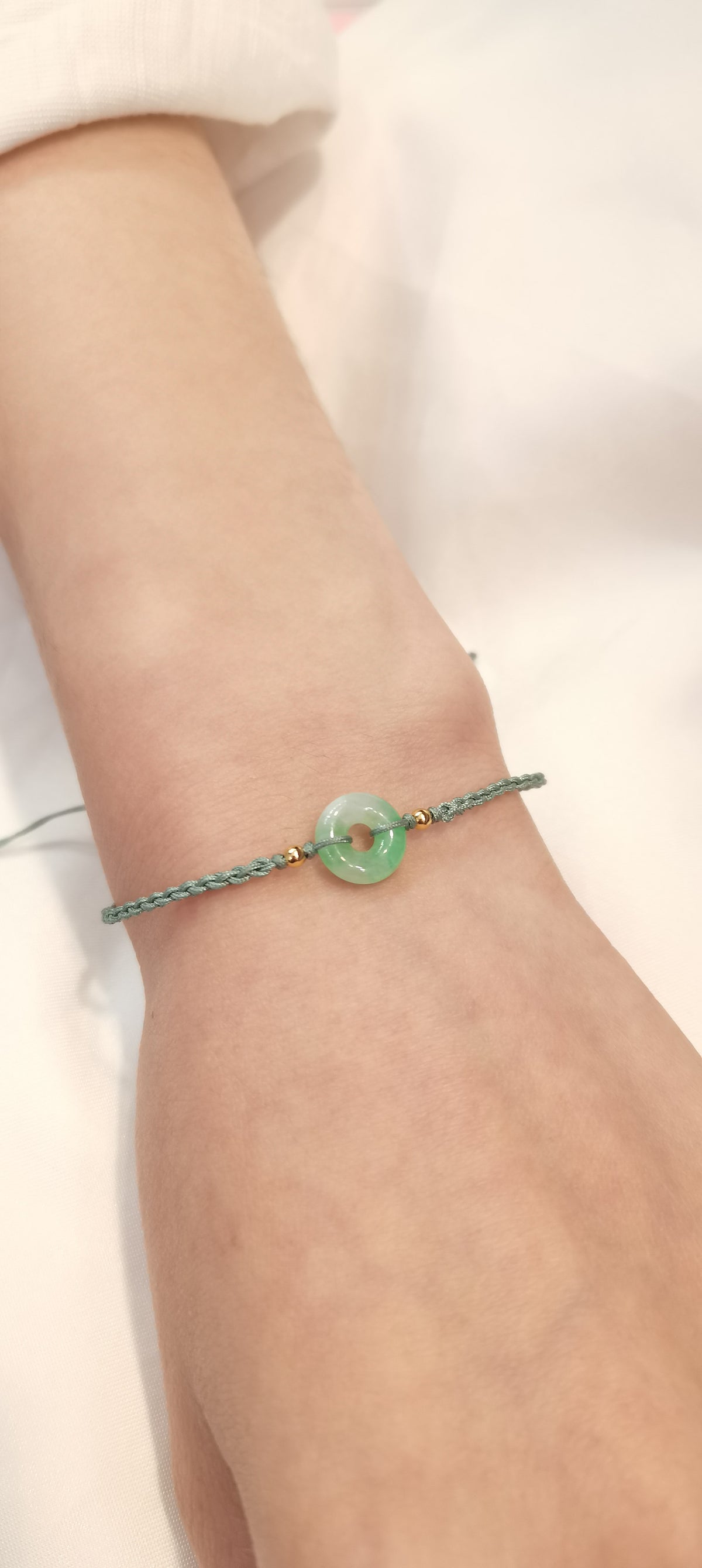 Guardian | Dainty Safekeeping Adjustable 'Ping An' Jadeite Braided Bracelet w/ gold plated beads