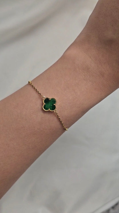 Nature | Serendipity Four Leaf Clover Jadeite Bracelet in Deep Floral Green (18ct yellow gold)