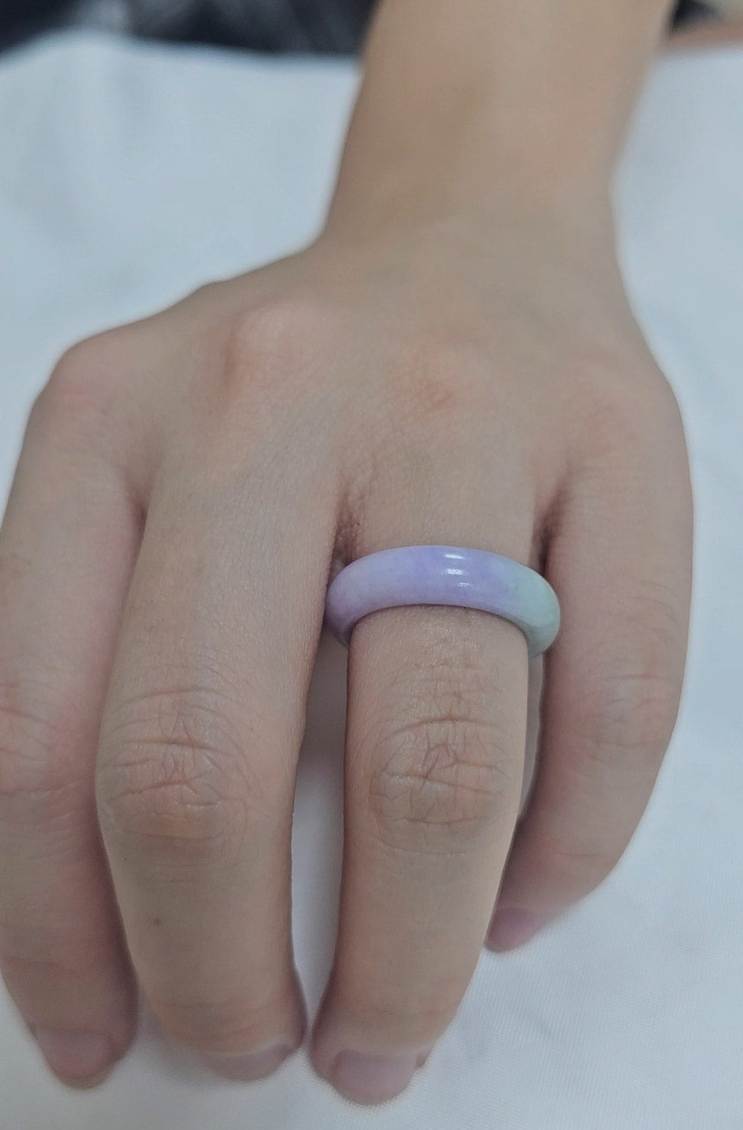Yuan | Untreated Grade-A Jadeite Ring in Lavender Purple and Pastel Green