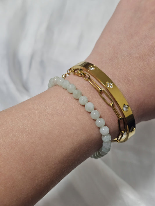 Yuan | Jadeite Bead Bracelet in Light Pastel Green (5mm)