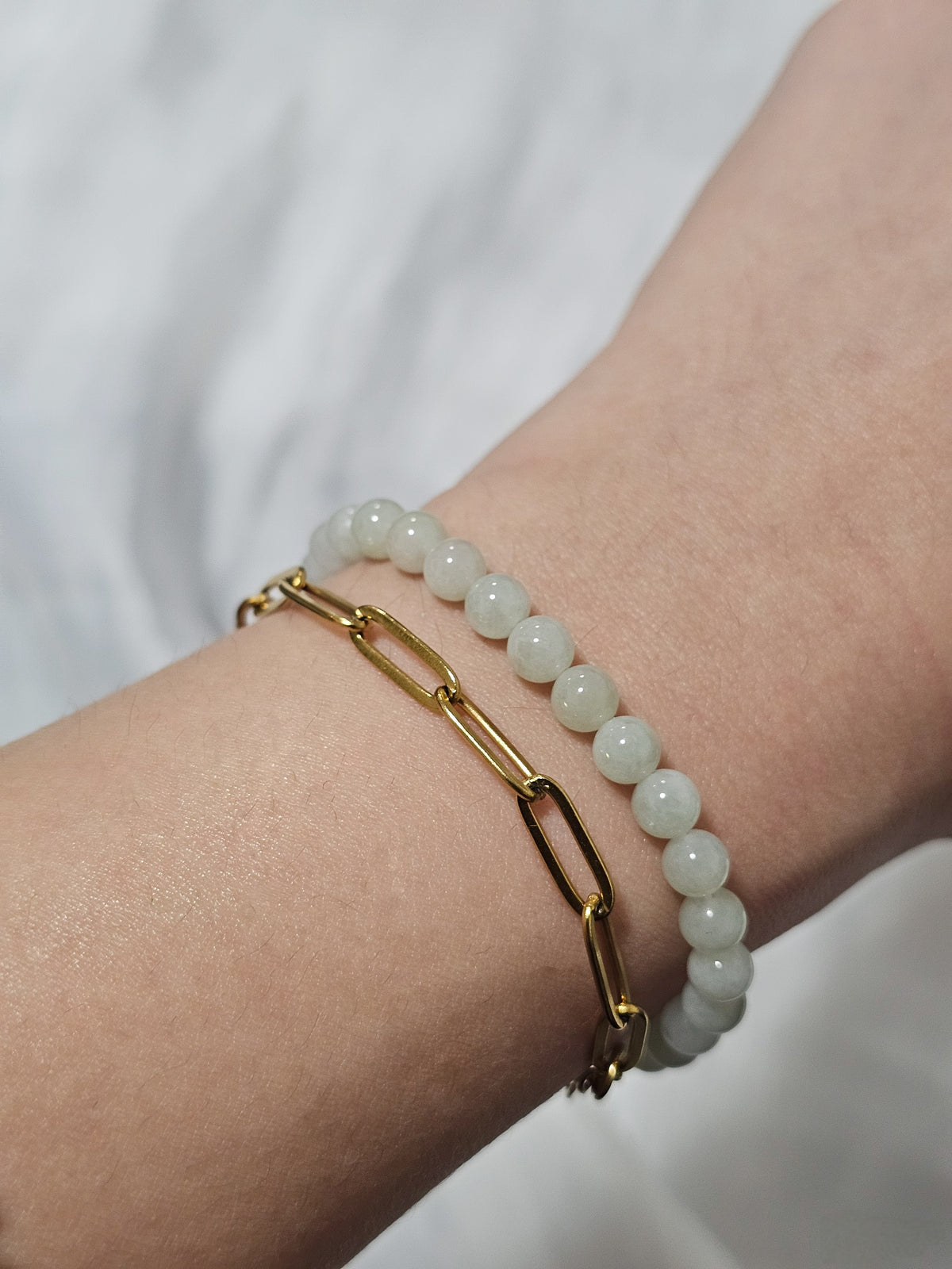 Yuan | Jadeite Bead Bracelet in Light Pastel Green (5mm)