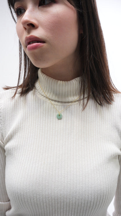 Guardian | Vintage Safekeeping 'Ping An' Jadeite Pendant in Pastel Green (13mm, 18K Gold Vermeil/Solid Gold)