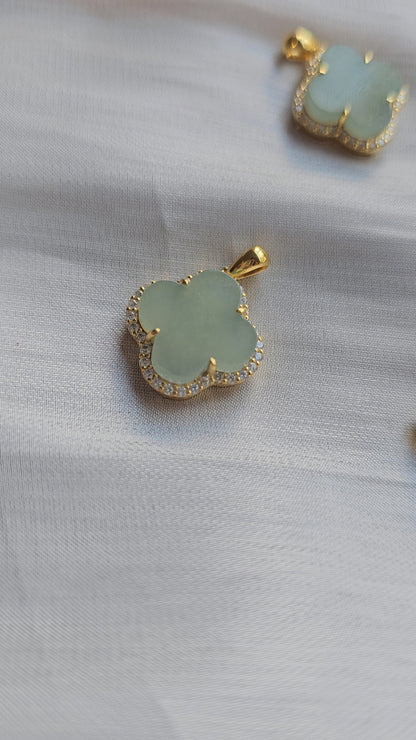 自然 | 緣份四葉草淺海綠色翡翠吊墜（18K鍍金） 