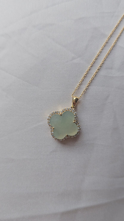 Nature | Serendipity Four Leaf Clover Jadeite Pendant in Light Aqua Green (18K Gold Vermeil)