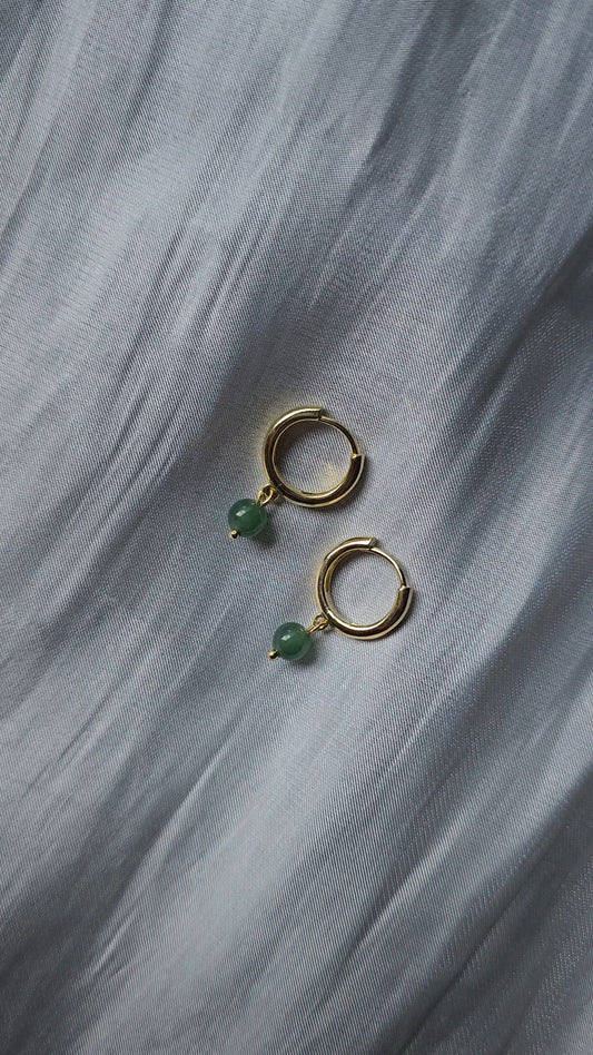Yuan | Huggie Jadeite Earrings in Forest Green