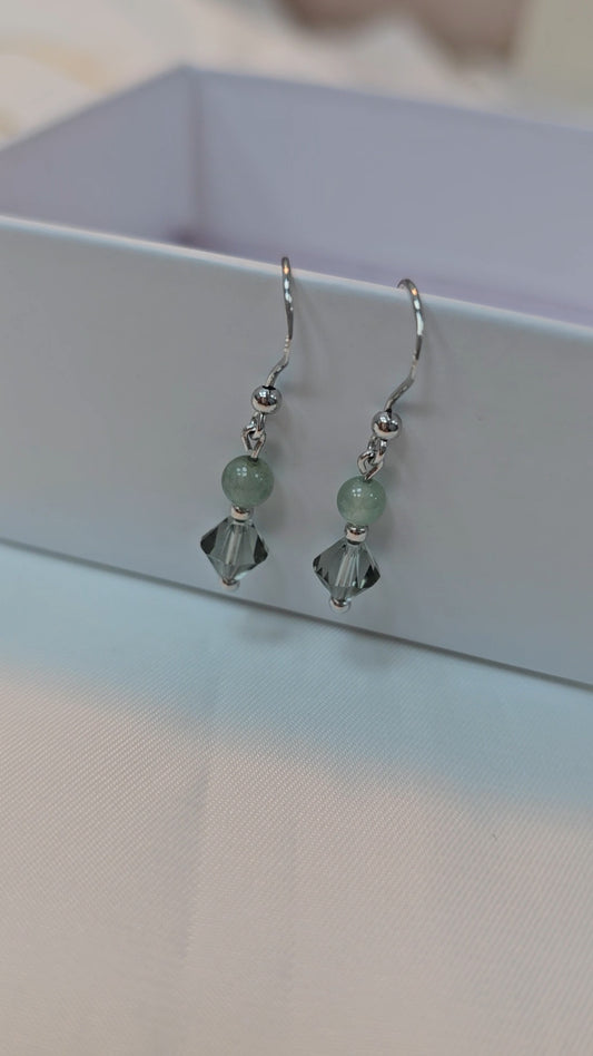 Yuan | 'Forest' Jadeite Drop Earrings in Shadow Green