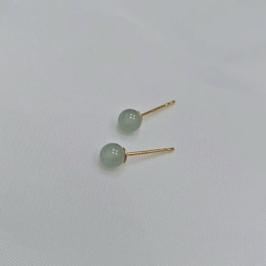Yuan | Minimalist Jadeite Stud Earrings in Aqua Green