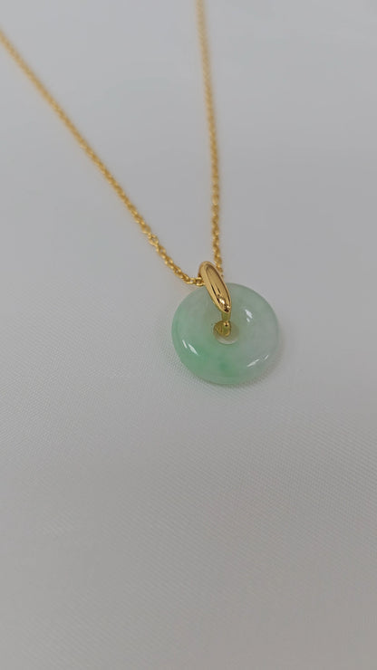 Guardian | Vintage Safekeeping 'Ping An' Jadeite Pendant in Pastel Green (13mm, 18K Gold Vermeil/Solid Gold)