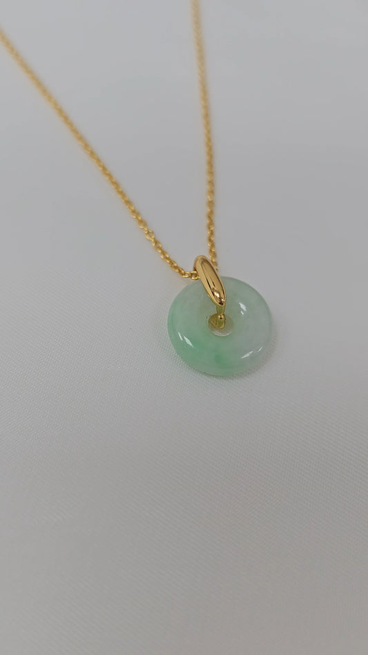 Guardian | Vintage Safekeeping 'Ping An' Jadeite Pendant in Pastel Green (13mm, 18K Gold Vermeil/Solid Gold)