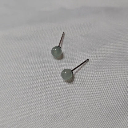 Yuan | Minimalist Jadeite Stud Earrings in Aqua Green