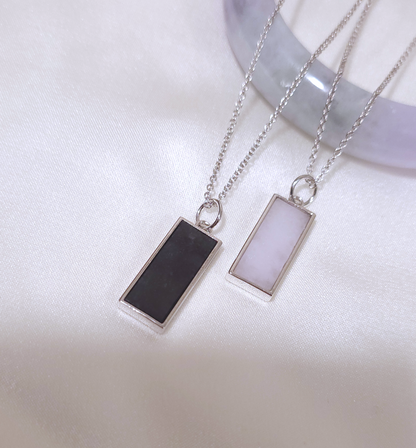 minimalistic modern simple wushi black jadeite jade sterling silver palladium necklace 無事牌