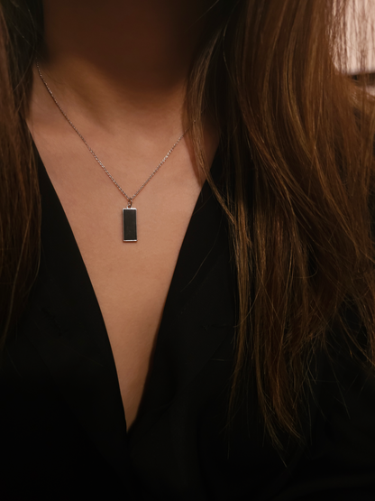 minimalistic modern simple wushi black jadeite jade sterling silver palladium necklace 無事牌