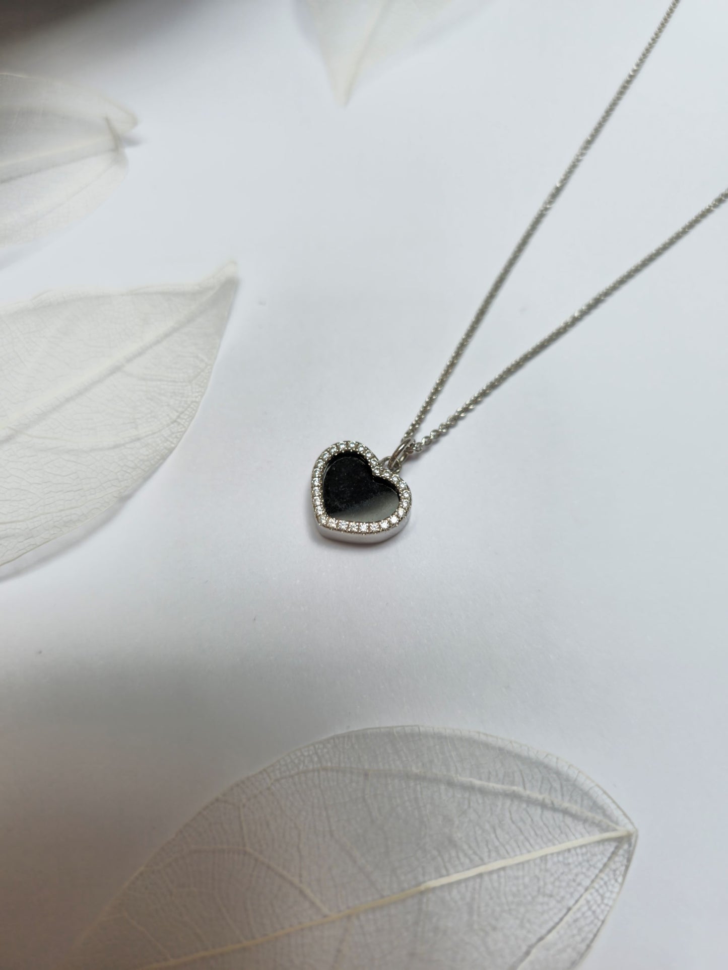 minimalistic modern simple black love heart jadeite jade sterling silver palladium necklace