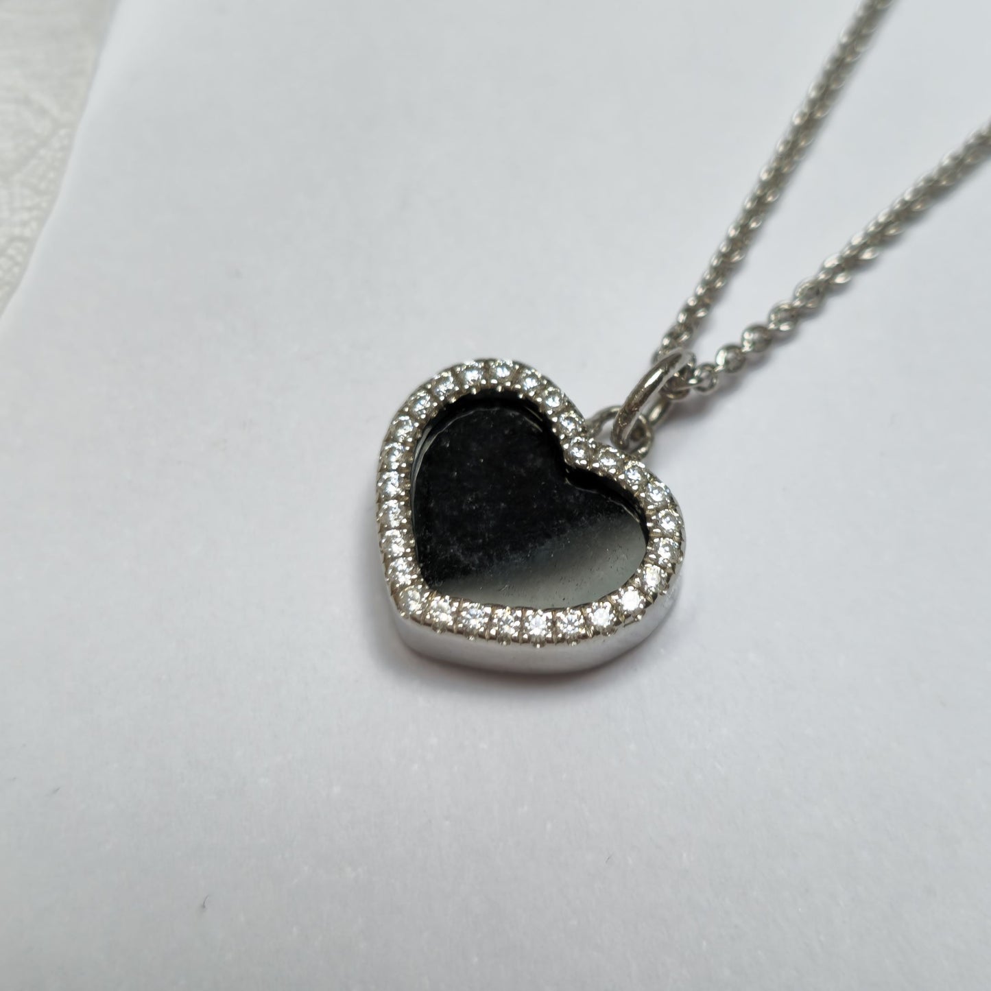 minimalistic modern simple black love heart jadeite jade sterling silver palladium necklace