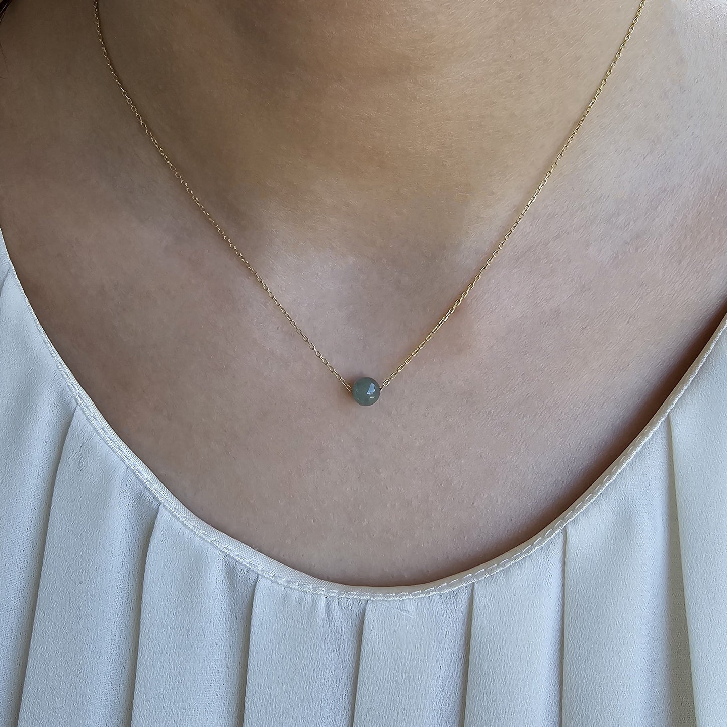 Yuan | Minimalist Floating Jade Necklace in Aqua Green